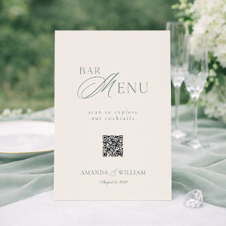 Sage Green QR Code Wedding Bar Menu Sign Einladung