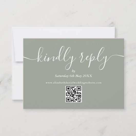 Sage Green QR Code Wedding Script Kindly Antwort (Vorderseite)