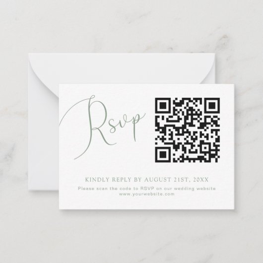 Sage Green QR Code Wedding Website RSVP Card Mitteilungskarte (Vorderseite)