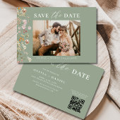 Sage Green QR Code Wildblume Hochzeit Save The Date