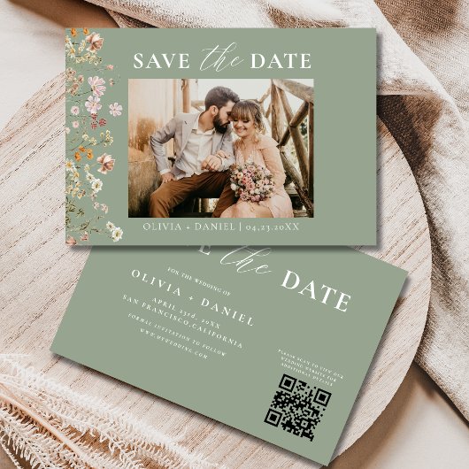 Sage Green QR Code Wildblume Hochzeit Save The Date