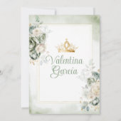 Sage Green Quinceañera 15 Anos Blume Goldkrone Einladung (Rückseite)