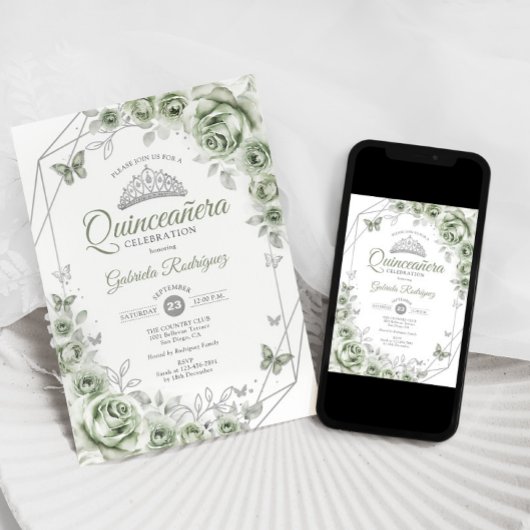 Sage Green Quinceanera Einladung
