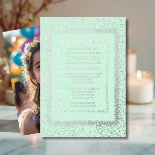 Sage Green Quinceañera Einladung Glam Sparkle