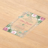 Sage Green Quinceañera Pink Silver Crown Butterfly Acryleinladungen (Ablage )