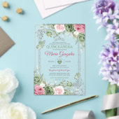 Sage Green Quinceañera Pink Silver Crown Butterfly Acryleinladungen (In Situ (Hochzeit))