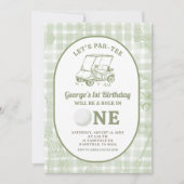 Sage Green Quirky Gingham Golf Einladung (Vorderseite)
