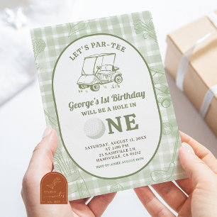 Sage Green Quirky Gingham Golf Einladung