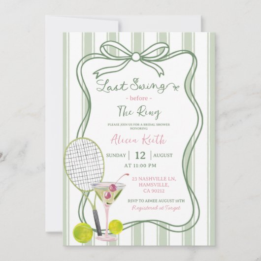 Sage Green Quirky Tennis Brautparty Einladung (Vorderseite)