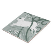 Sage Green Rabbit Art Deco Bunny Pattern Einzigart Fliese (Seite)