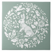Sage Green Rabbit Bunny Circular Pattern Einzigart Fliese (Vorderseite)