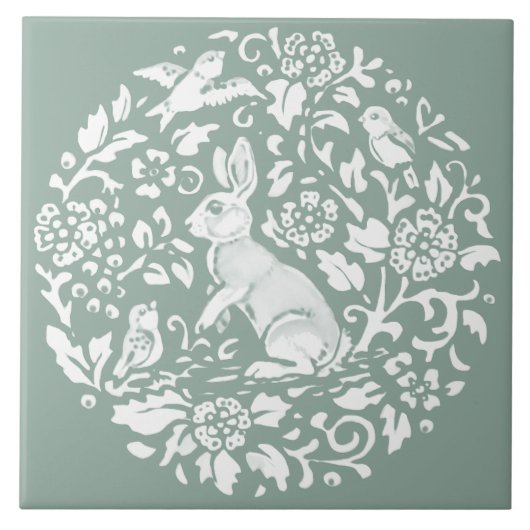 Sage Green Rabbit Bunny Circular Pattern Einzigart Fliese (Vorderseite)