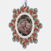 Sage Green Red Berries+Greenery Christmas Paper Ornament Karte (Linke Ecke)