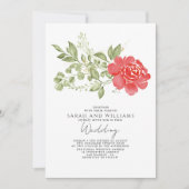 Sage Green Red Floral Boho Wedding Einladung (Vorderseite)