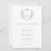 Sage Green Regency Floral Wappen Monogram Wedding Save The Date (Vorderseite)