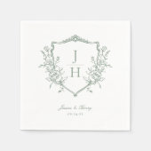 Sage Green Regency Floral Wappen Monogram Wedding Serviette (Vorderseite)