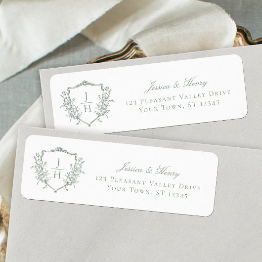 Sage Green Regency Wappen Monogram Wedding Address