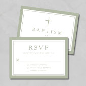 Sage Green Religious Cross Boy Baptism  RSVP Karte