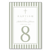 Sage Green Religious Cross Boy Baptism Tischnummer (Vorderseite)