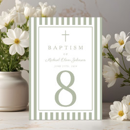 Sage Green Religious Cross Boy Baptism Tischnummer