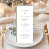 Sage Green Religious Cross Boy First Communion Menükarte