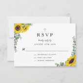 Sage Green Religious Cross Sunflower Wedding RSVP Karte (Vorderseite)