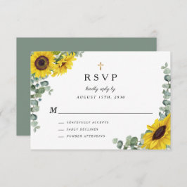 Sage Green Religious Cross Sunflower Wedding RSVP Karte