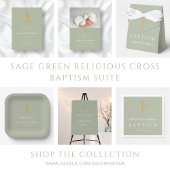 Sage Green Religious Wood Cross Taufe RSVP Karte