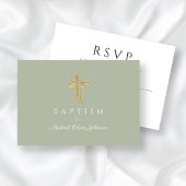 Sage Green Religious Wood Cross Taufe RSVP Karte