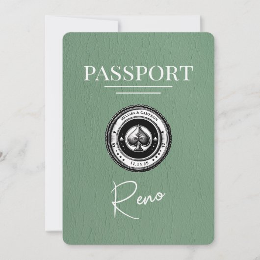 Sage Green Reno Passport Save the Date (Vorderseite)