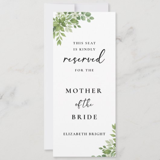 Sage Green reserviert Sitzplatze Hochzeitsstuhl Ta Einladung (Vorderseite)