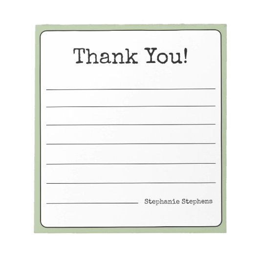 Sage Green Retro Danke, dass Sie Ihren Namen Linke Notizblock (Vorderseite)