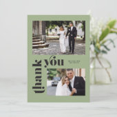 Sage Green Retro Foto Hochzeit Danke Karte (Stehend Vorderseite)