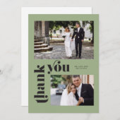 Sage Green Retro Foto Hochzeit Danke Karte (Vorne/Hinten)