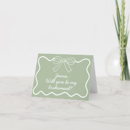 Sage Green Retro Wavy Bridesmaid Vorschlag Card Dankeskarte