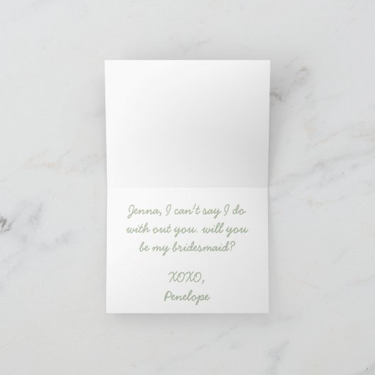Sage Green Retro Wavy Bridesmaid Vorschlag Card Dankeskarte (Innenseite)