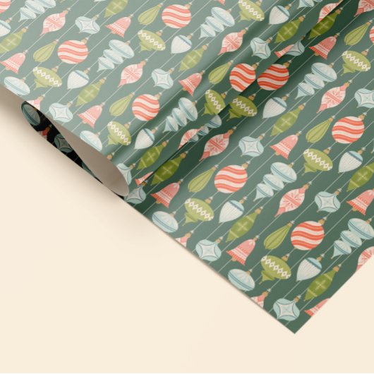 Sage Green Retro Weihnachtsbaum Ornamente Geschenkpapier