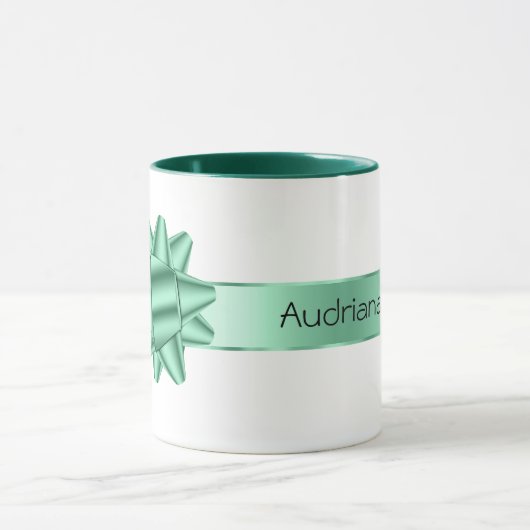 Sage Green Ribbon Bow Weihnachten Tasse (Zentrum)