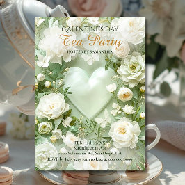Sage Green Rococo Floral Heart Galentine Elegance Einladung