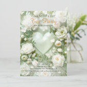 Sage Green Rococo Floral Heart Galentine Elegance Einladung (Stehend Vorderseite)