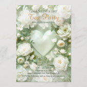Sage Green Rococo Floral Heart Galentine Elegance Einladung (Vorderseite)