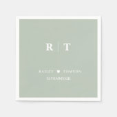 Sage Green Roman Numerals Minimalistisch Monogram Serviette (Vorderseite)