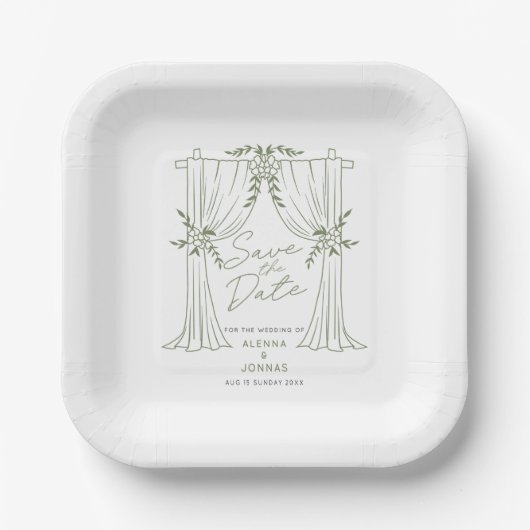 Sage Green Romance Hochzeitseinladung Pappteller (Vorderseite)