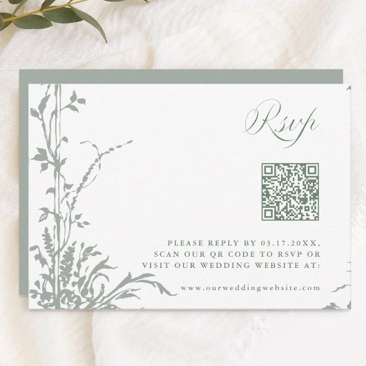 Sage Green Romantic Botanical Garden Wedding RSVP Karte