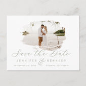 Sage Green Romantic Brushed Frame Save The Date Postkarte (Vorderseite)