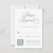 Sage Green Romantic Calligraphy Wedding QR Code RSVP Karte (Vorderseite)