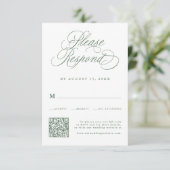 Sage Green Romantic Calligraphy Wedding QR Code RSVP Karte (Stehend Vorderseite)