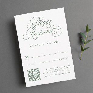 Sage Green Romantic Calligraphy Wedding QR Code RSVP Karte