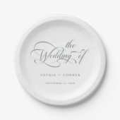 Sage Green Romantic Classy Calligraphy Wedding Pappteller (Vorderseite)