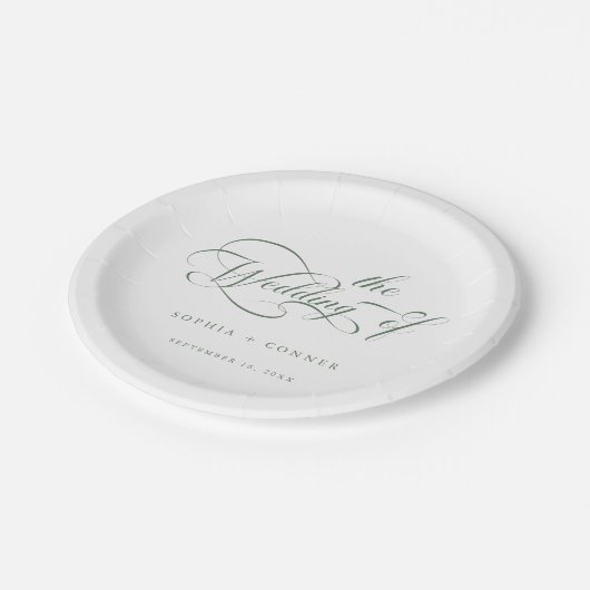 Sage Green Romantic Classy Calligraphy Wedding Pappteller (Schrägansicht)